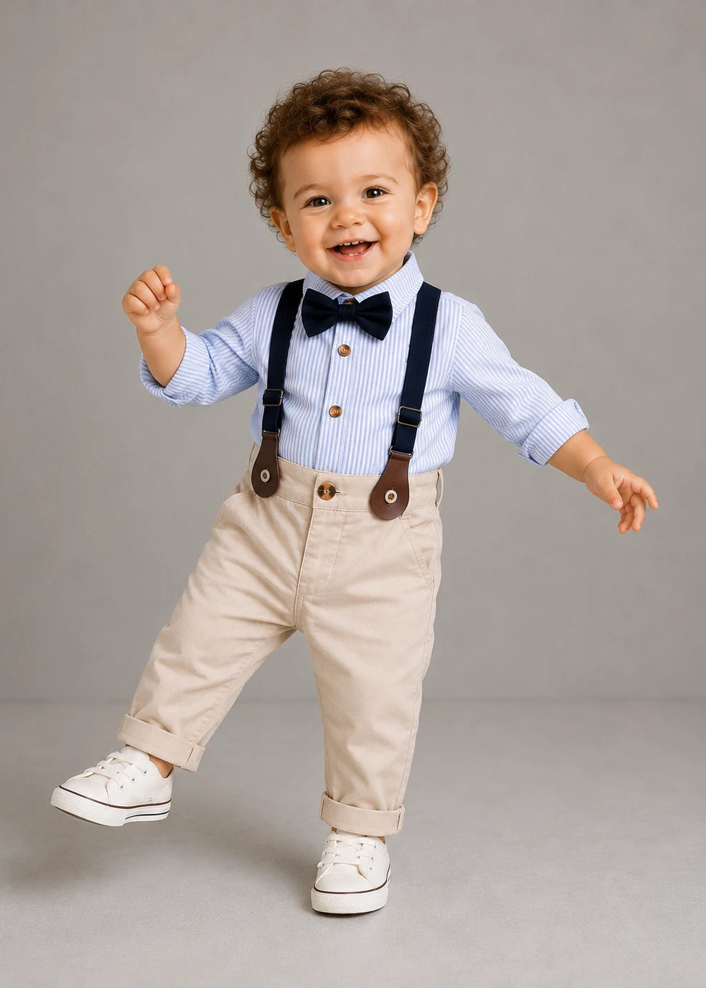 Little Boys Blue Shirt Beige Pants Set