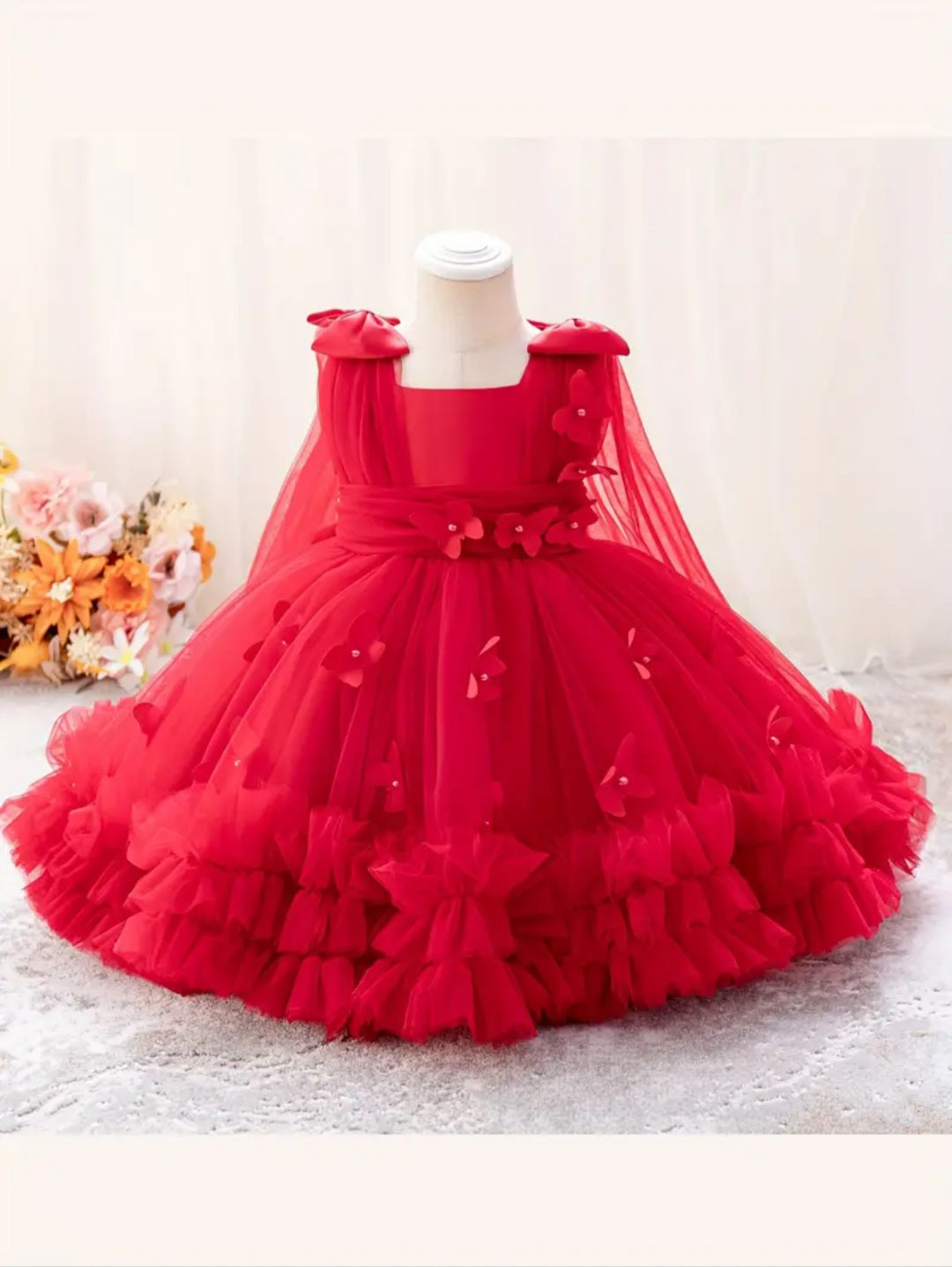 Little Girl Red Tutu Dress - Butterflies Dress