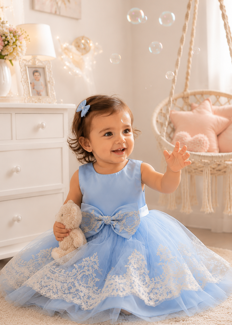 Little Girl Blue Dress - Lace Dress