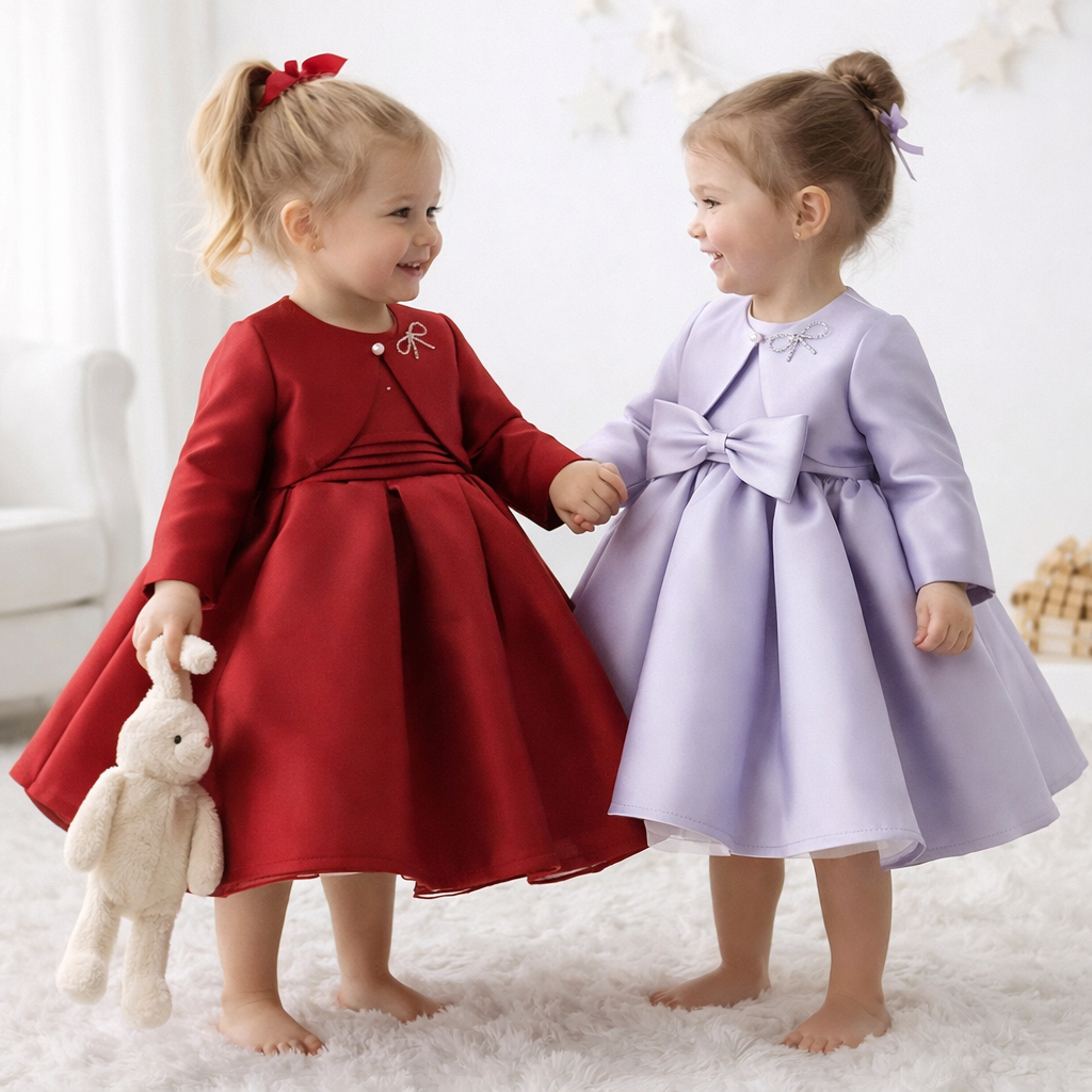Little Girl Dress With Matching Jacket - Burgundy/Lilac