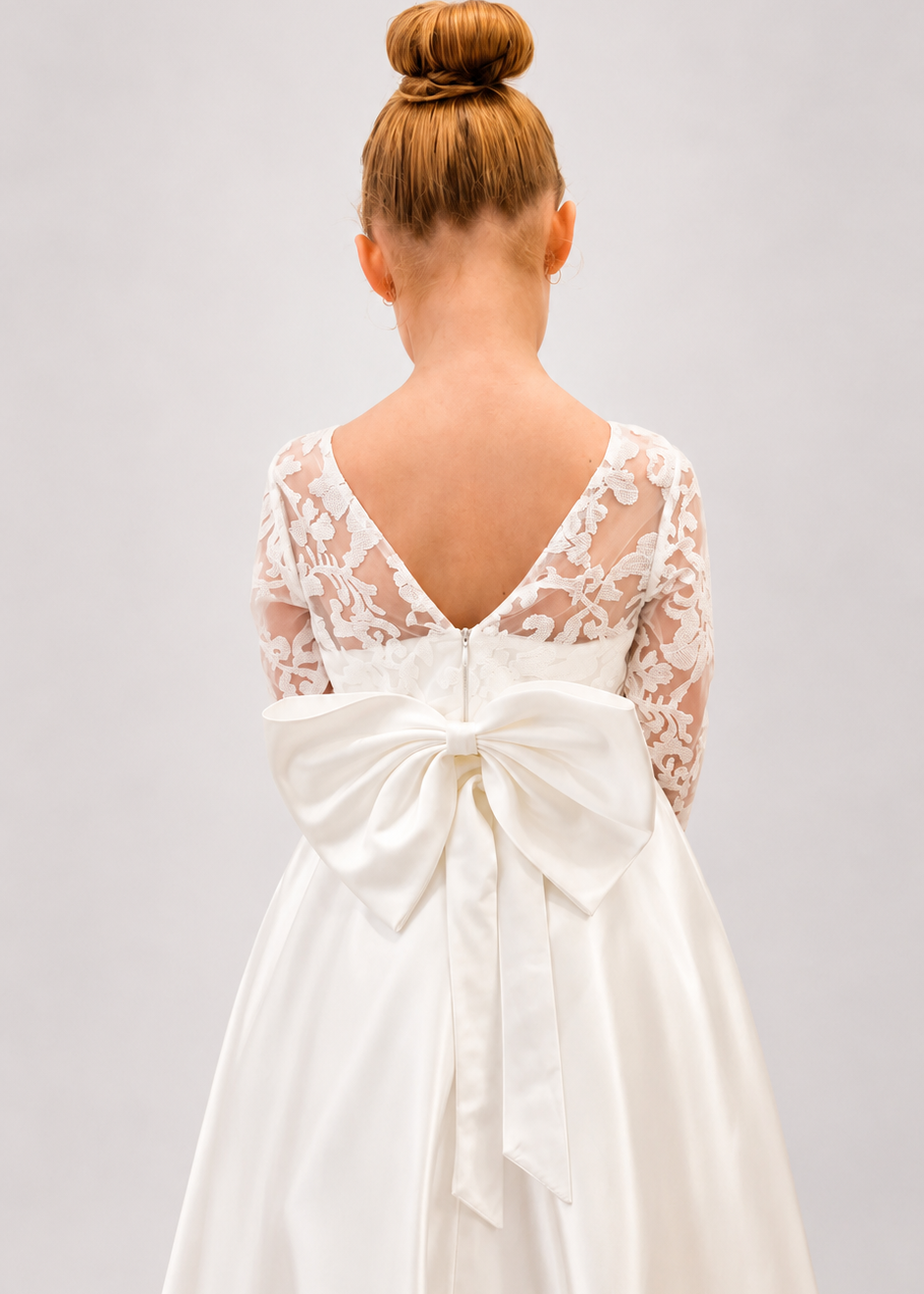 Long Sleeve Holy Communion Dress - Lace Satin Dress