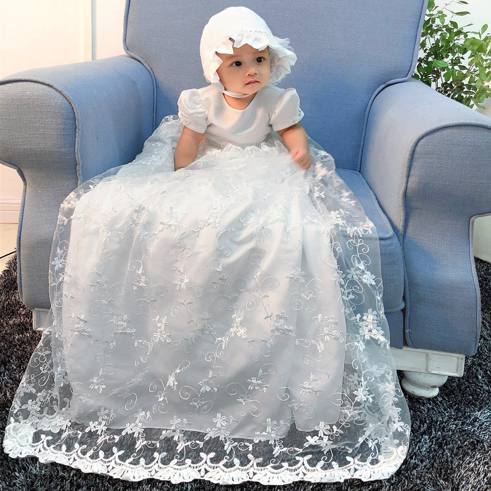 Baby Girl Christening  Long Gown With Bonnet