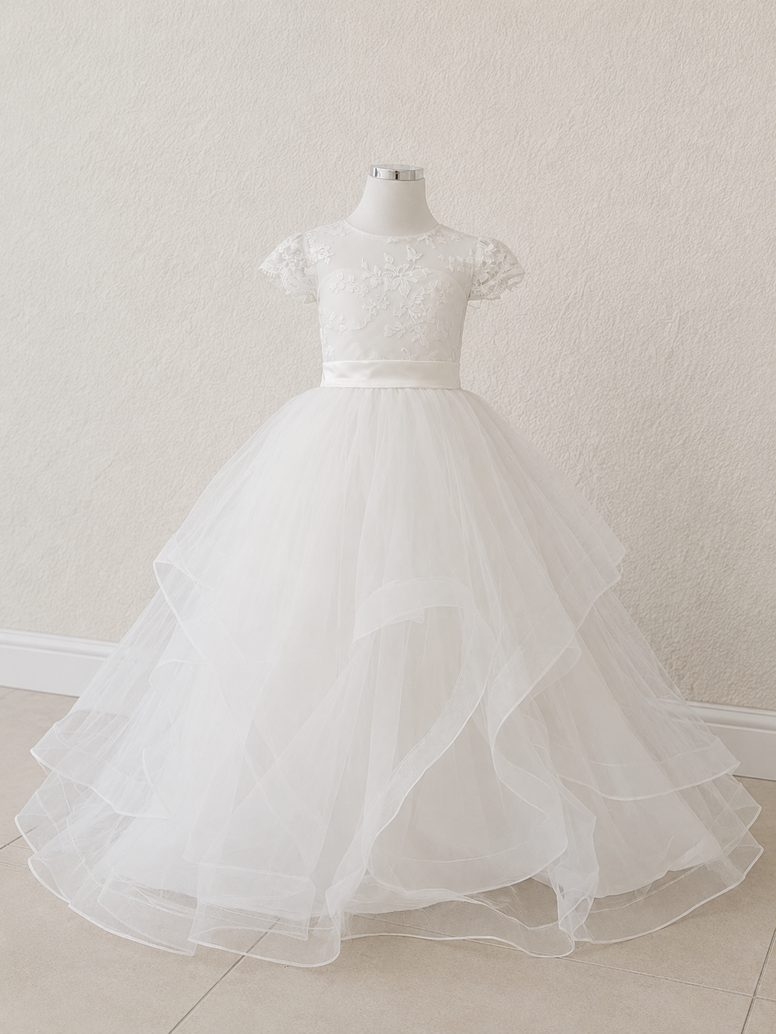 Luxury Handmade Flower Girl Dress with Horsehair Trim