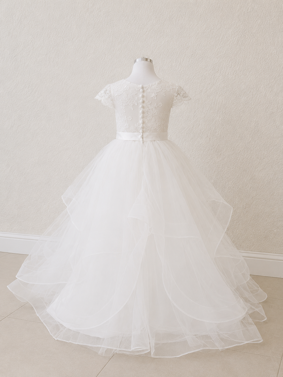 Luxury Handmade Flower Girl Dress with Horsehair Trim