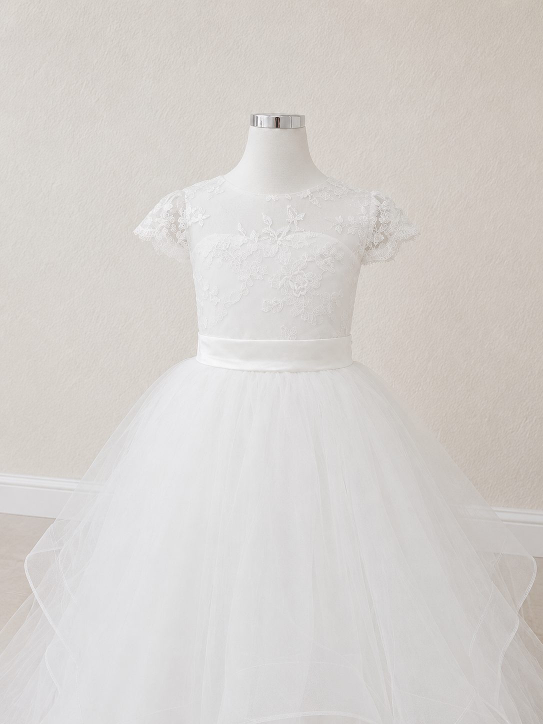 Luxury Handmade Flower Girl Dress with Horsehair Trim