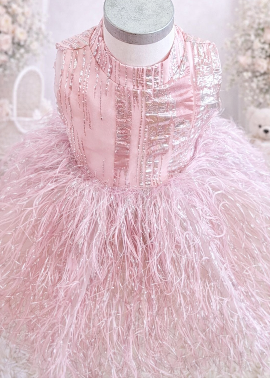 First Birthday Dress - Pink Feather Dress