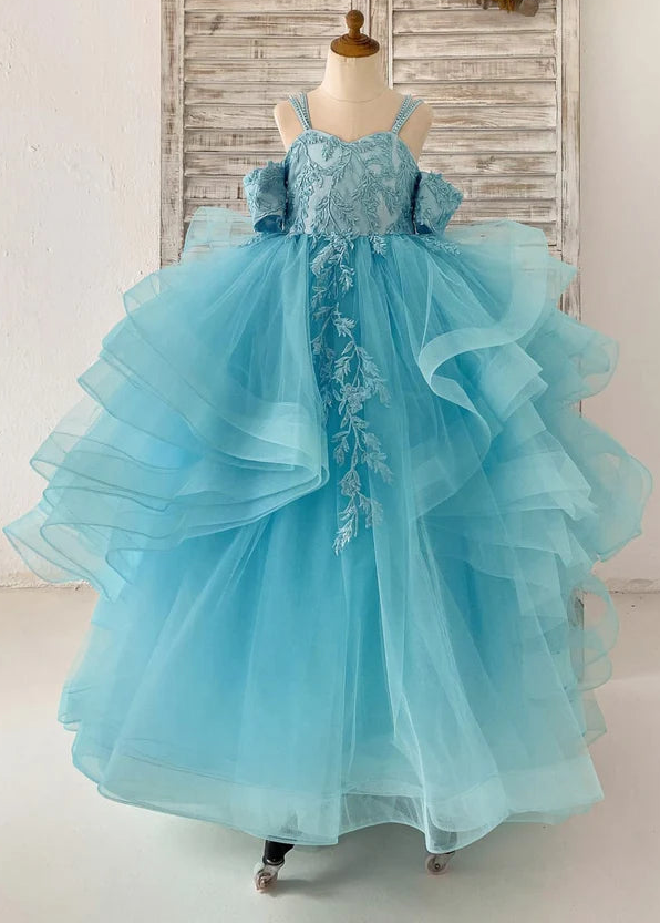 Pageant Dress Made To Order - Girls Lace Tulle Off Shoulder Beaded Dress