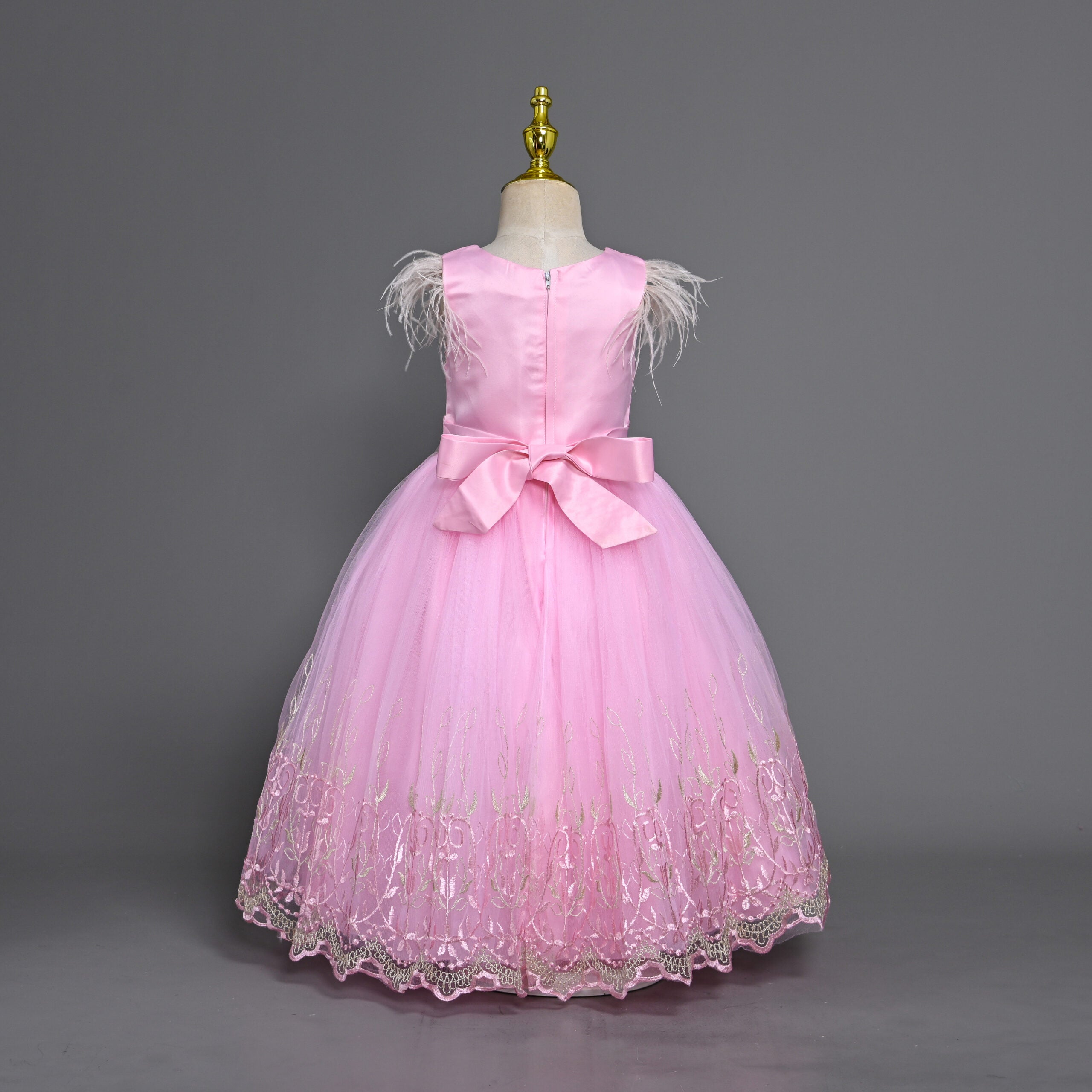 Girls Pink Gown With Embroidered Tulle