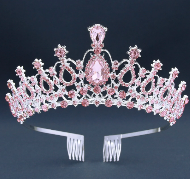 Pink Rhinestones Large Crown/Tiara With Comb