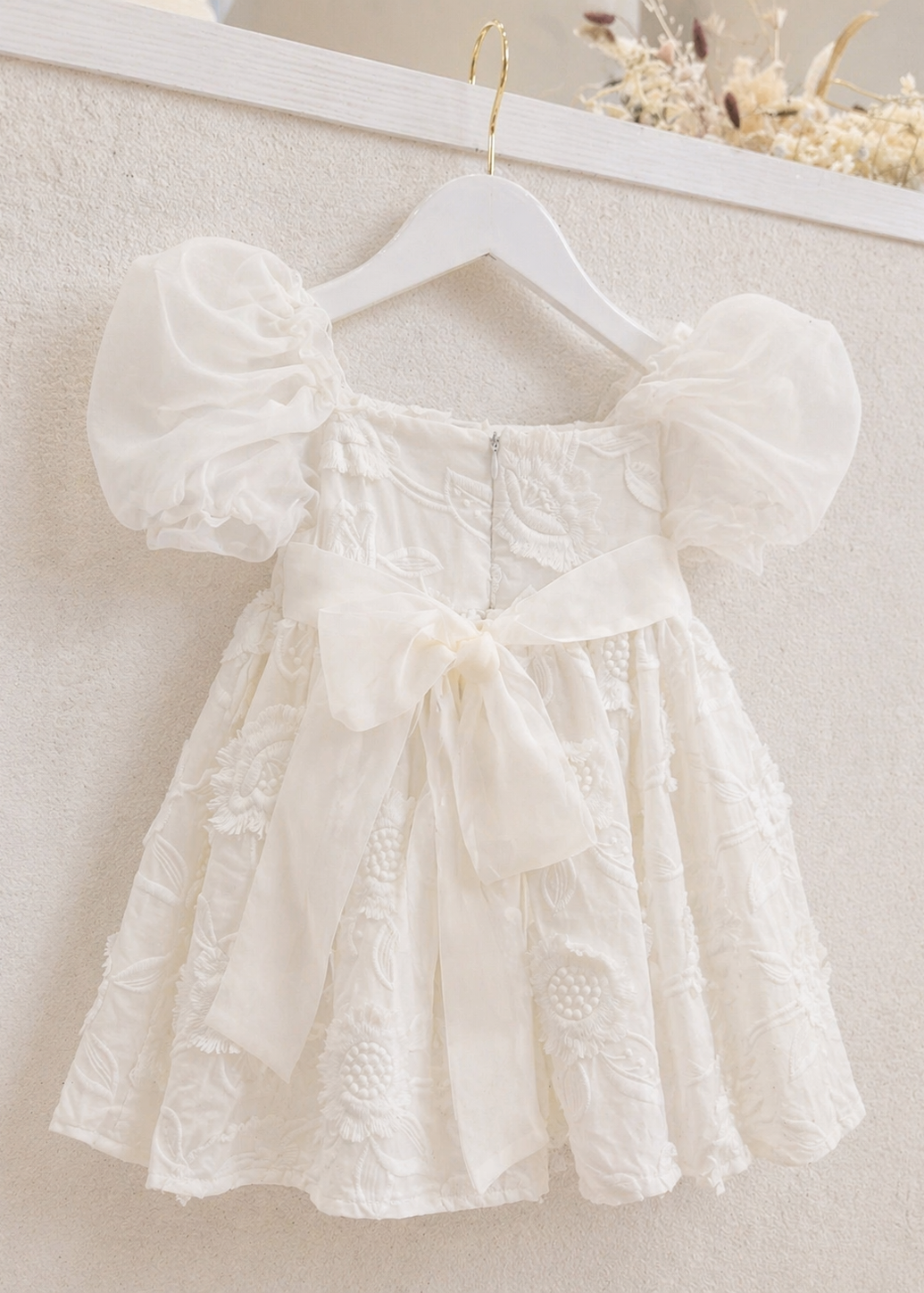 Baby Girl Puffy Sleeve Lace Romper Dress With Headpiece