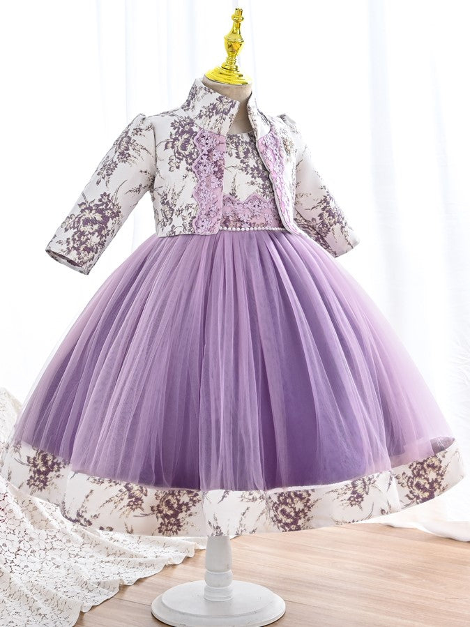 Girls Purple Dress With Jacket and Bag
