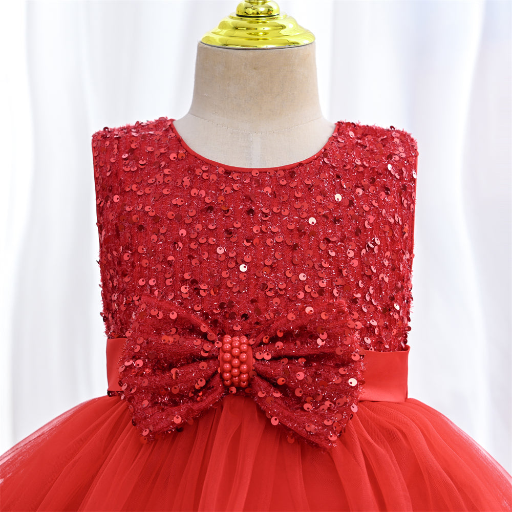 Ruffle Flare Sequin Dress - Red