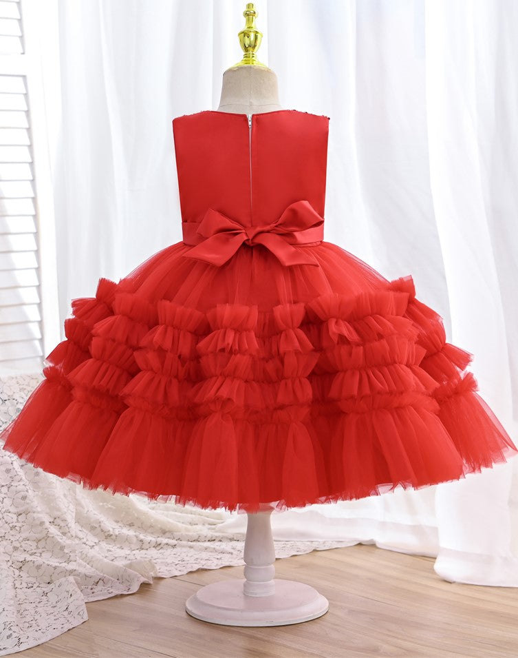 Ruffle Flare Sequin Dress - Red