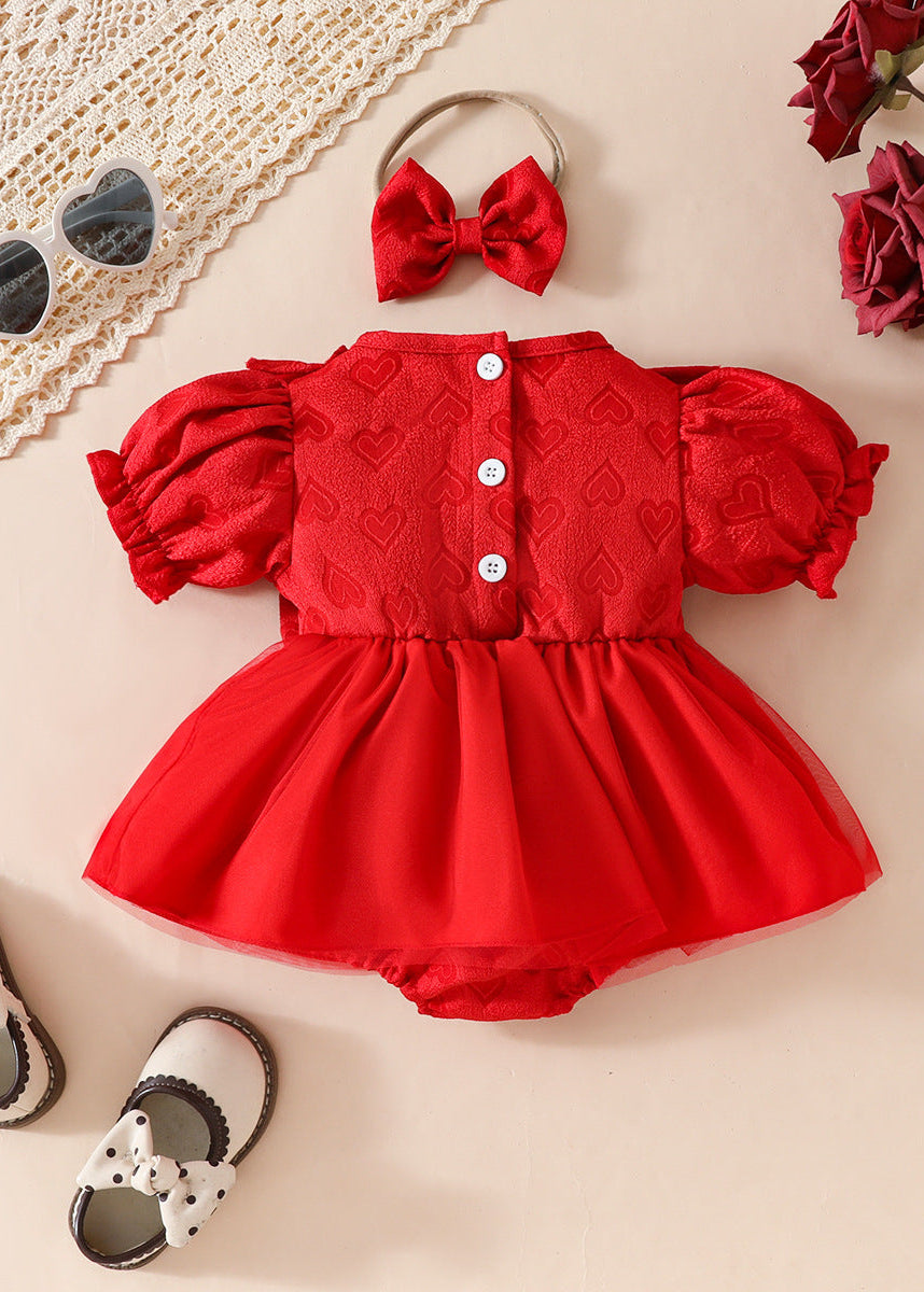 Red baby romper with matching headband
