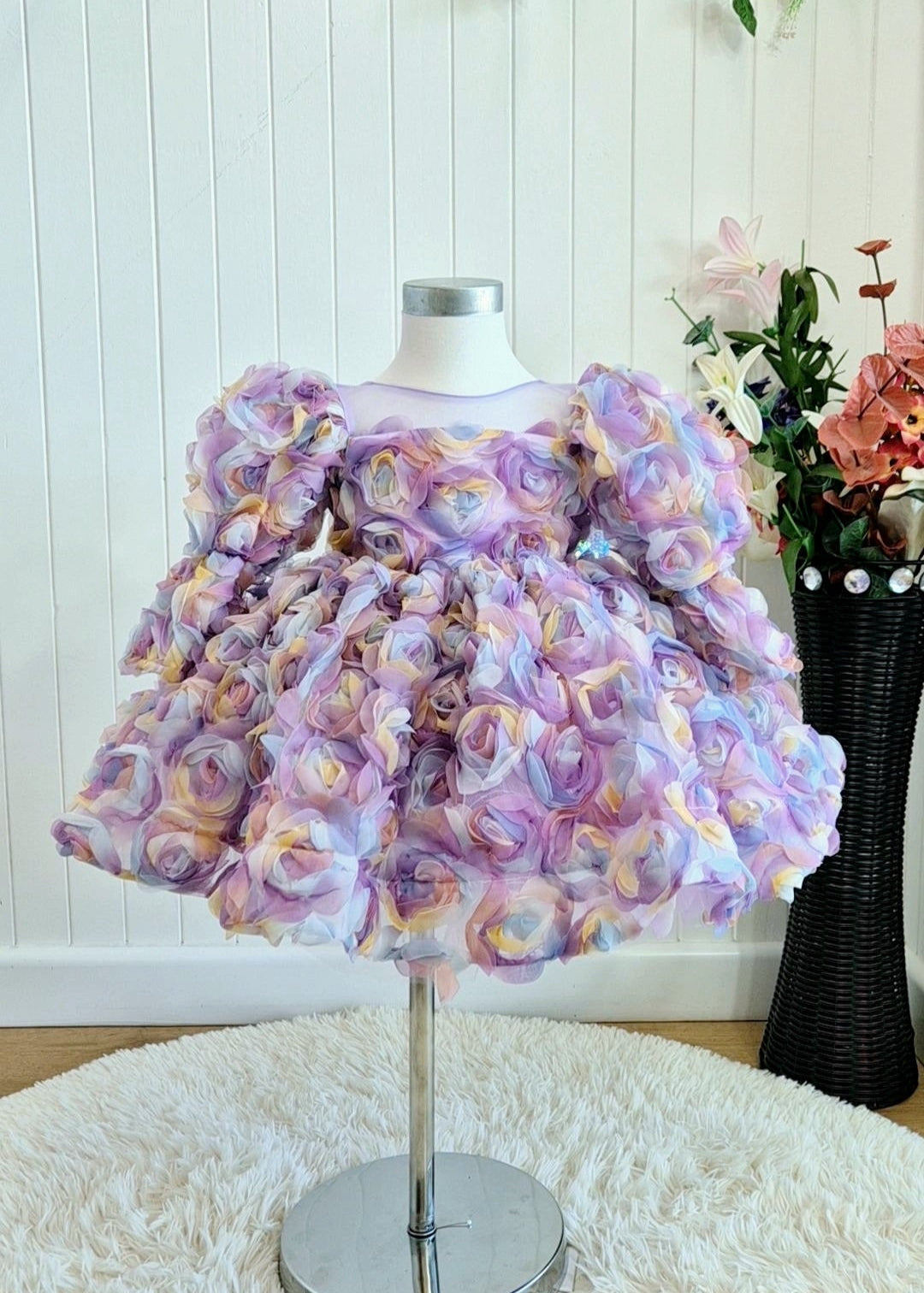 Baby Girl First Birthday Dress -Purple/Peach/Green