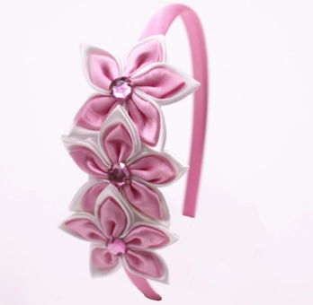 Pink Flowers Rhine Stone Hair Band