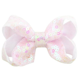 White & Pink Sequin Bow Head Clip