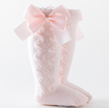 Baby Girls Pink Socks With Cute Bowknot - Knee Socks
