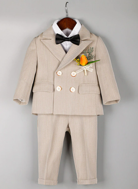 Little Boy Wedding Beige Suit 6Pcs Set
