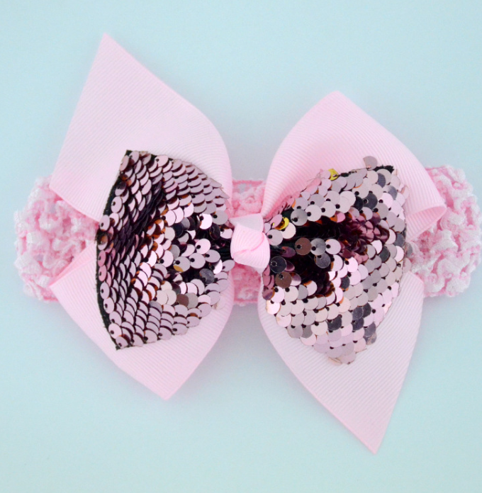 1Pcs Baby Girls Pink Sequins Bow Headband