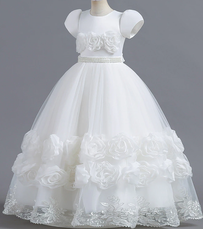 Flower Girl Dress Floral Floor Length White