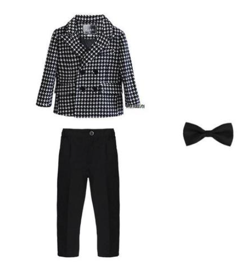 Boys Black Check Suit 4pc Set