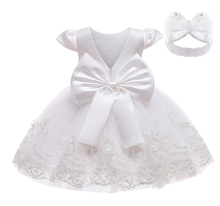 Baby Girl Baptism Dress - Lace Trim Dress