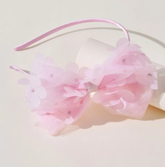 Pink Bow With 3D Flowers Headband