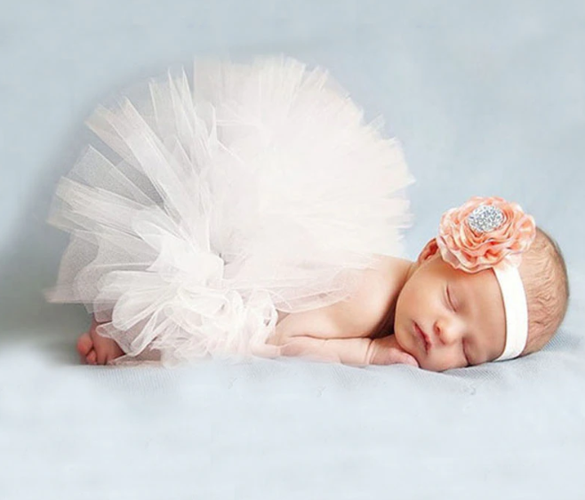 Baby Girl White Tutu Skirt + Headpiece
