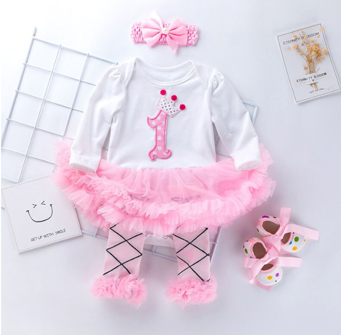 Baby Girl Full Sleeve First Birthday Dress Set