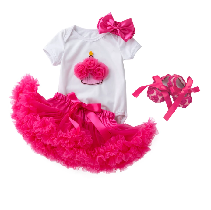 Baby Girl Hot Pink Tutu Skirt+Headband+Shoes
