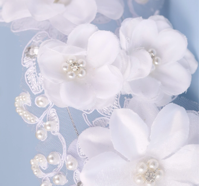 Girls Flowers and Pearls Lace Headpiece