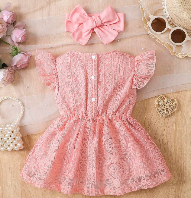 Baby Girl Lace Dress - Peach