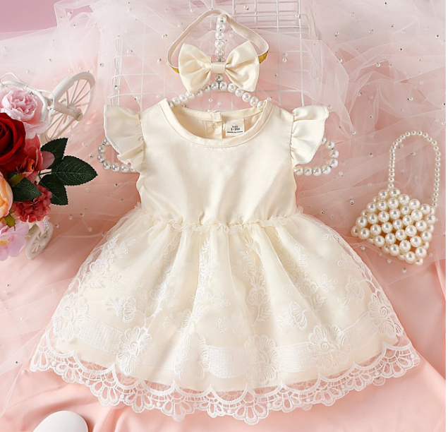 Ruffle Lace Baby Girl Dress - Beige