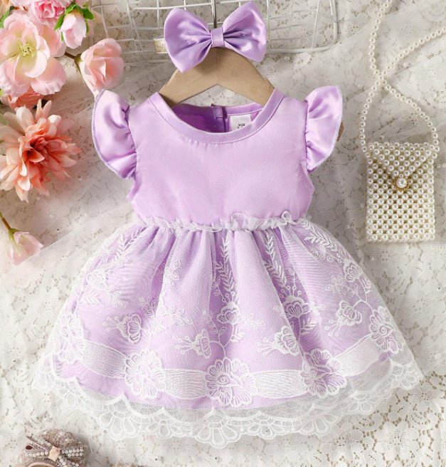 Ruffle Lace Baby Girl Dress - Purple