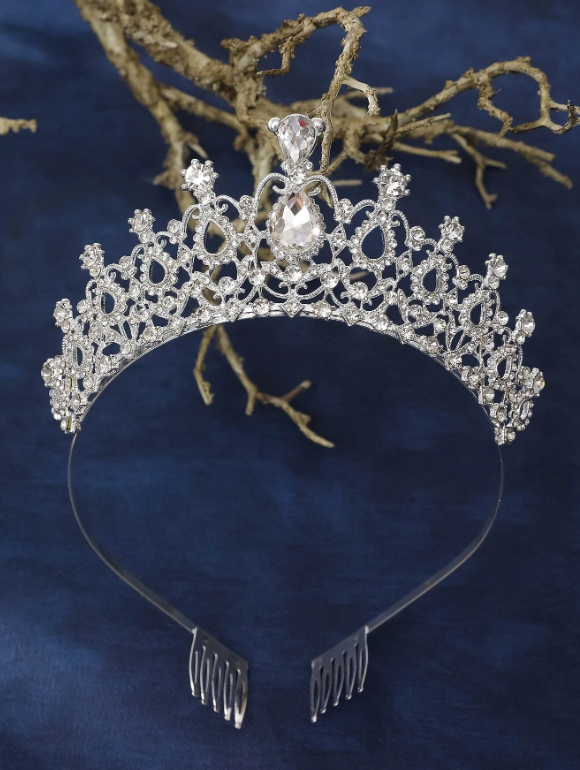 Silver Rhinestones Large Crown/Tiara