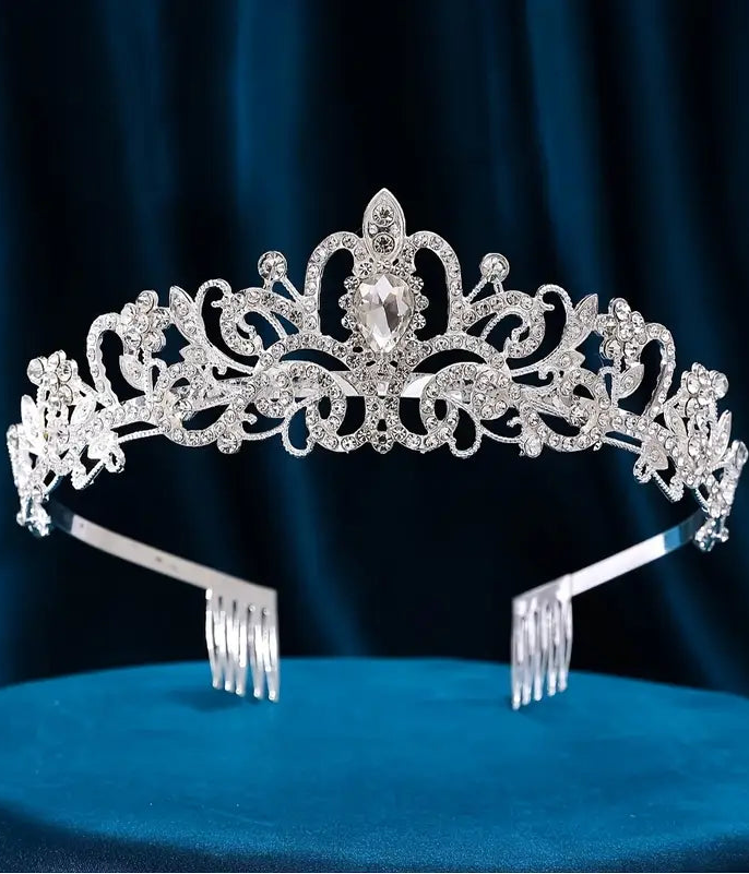 Silver Rhinestones Large Crown/Tiara