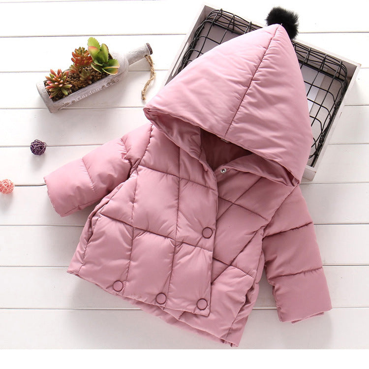 Girl Winter Warm Puffer Pink Hooded Jacket