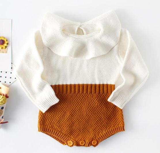 Baby Knit Bodysuit White/Brown