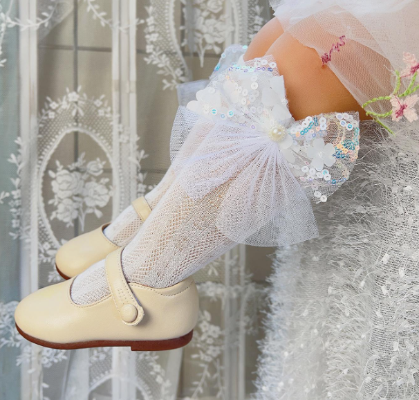 Baby Girl High Knee Partywear Socks White