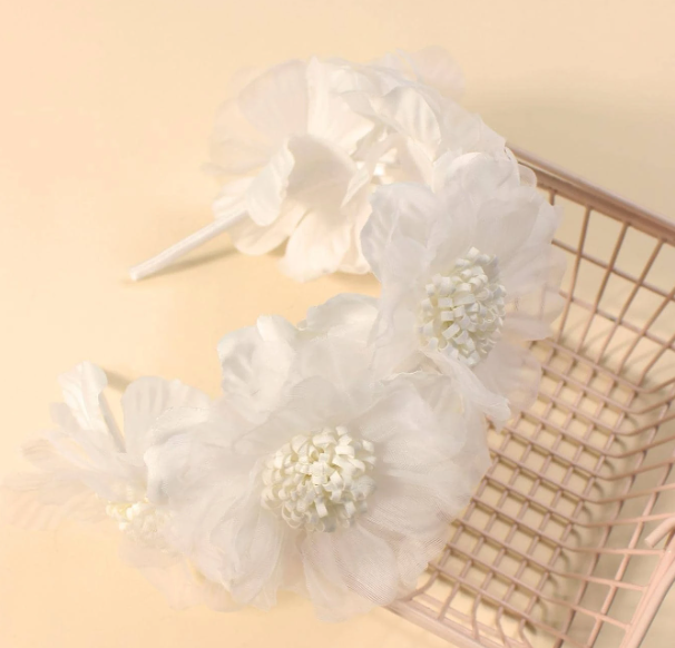 White Large Flowers Headband