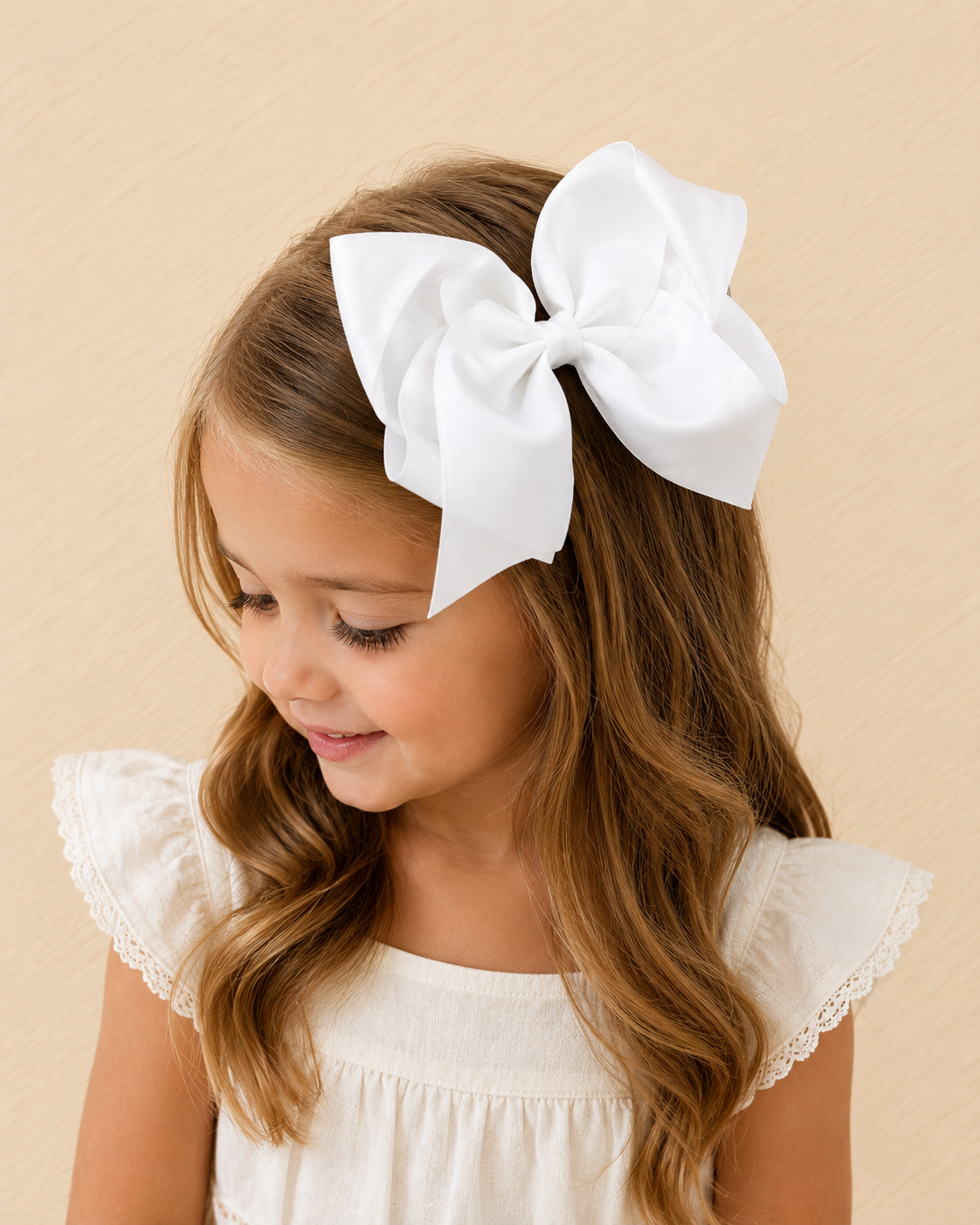 Girls Extra Large White Bow Head Clip