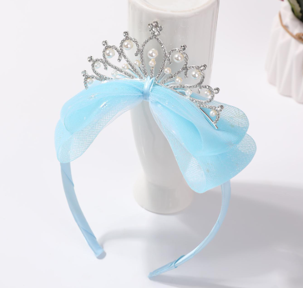 Blue Bow Rhinestones Crown Headband