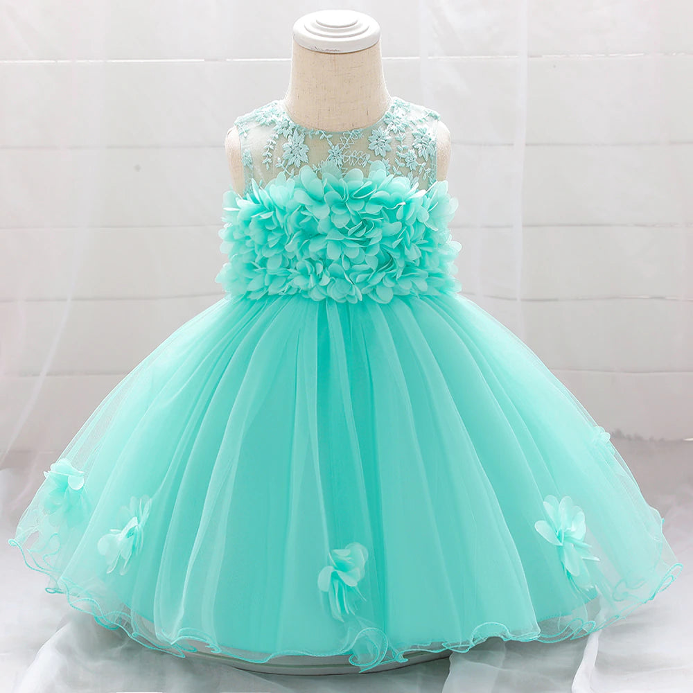 Baby Girl Turquoise Dress With 3D Flowers