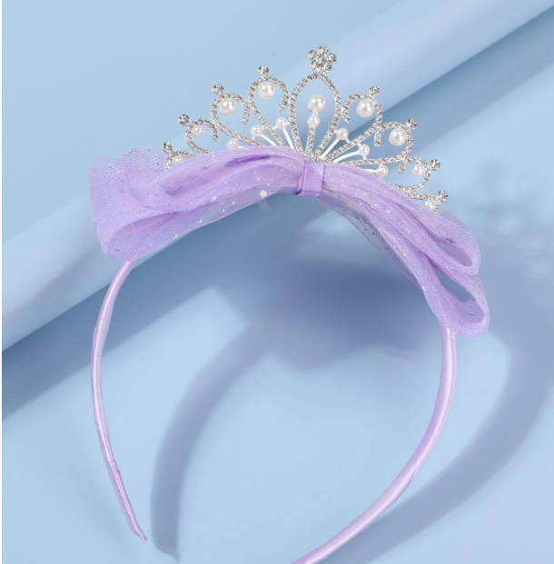 Purple Bow Rhinestones Crown Headband