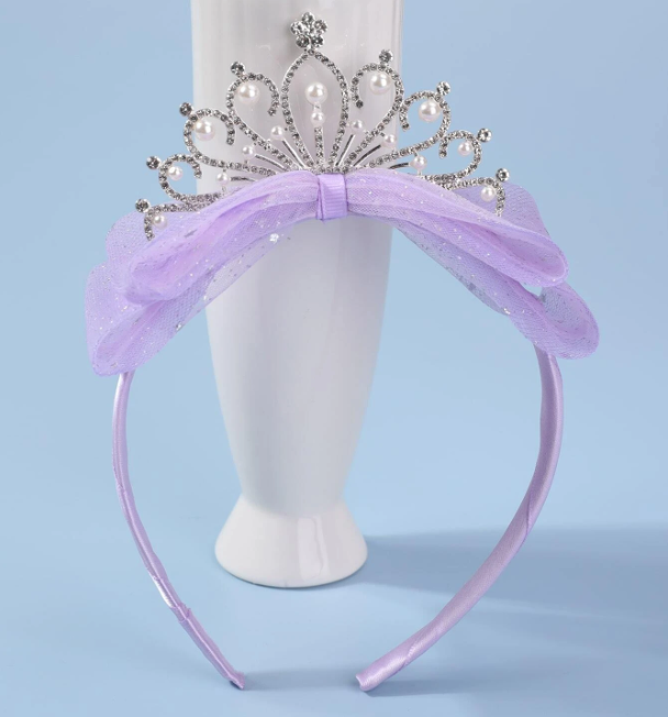Purple Bow Rhinestones Crown Headband