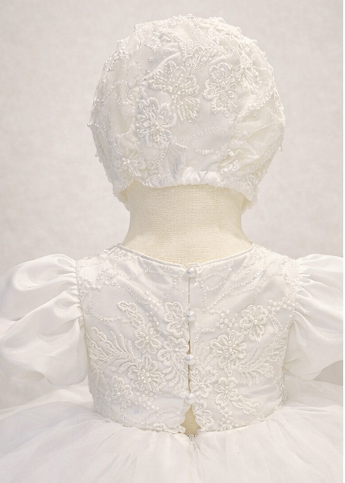 Baby Girl Christening Gown Set - Beaded Lace With Tulle Skirt