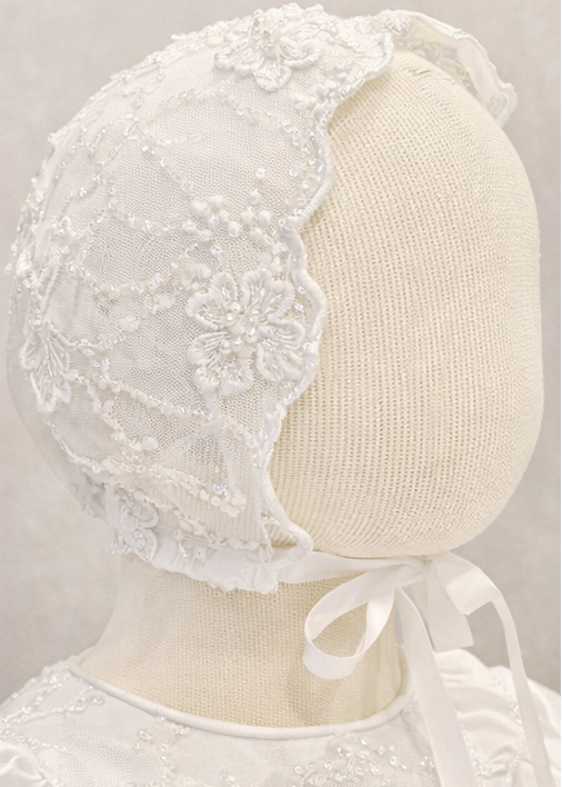Baby Girl Christening Gown Set - Beaded Lace With Tulle Skirt