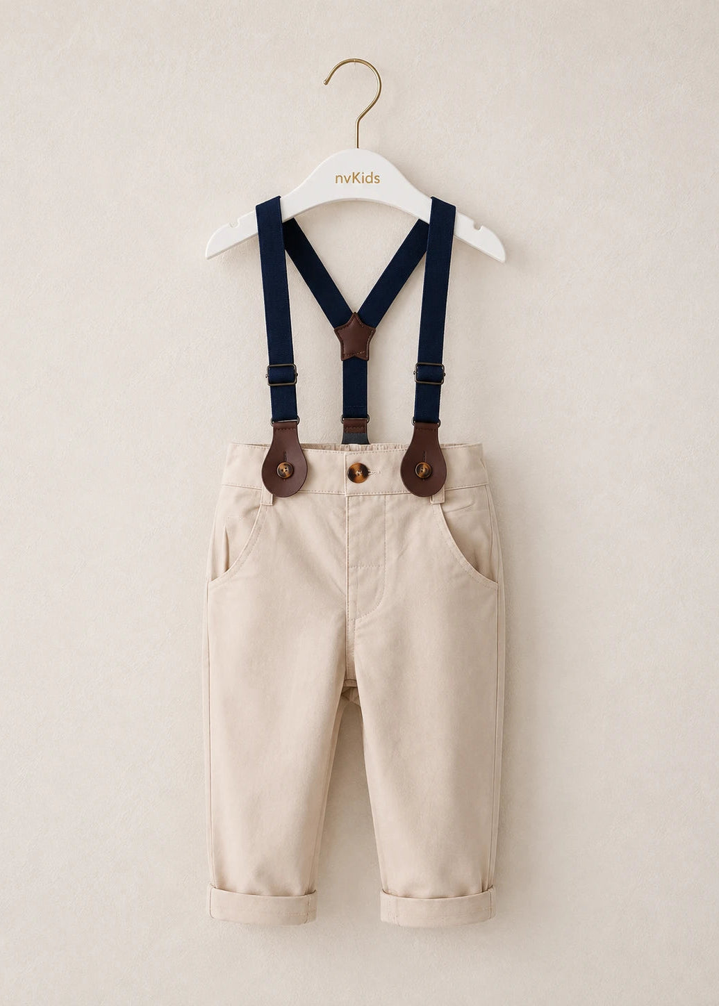 Little Boys Blue Shirt Beige Pants Set