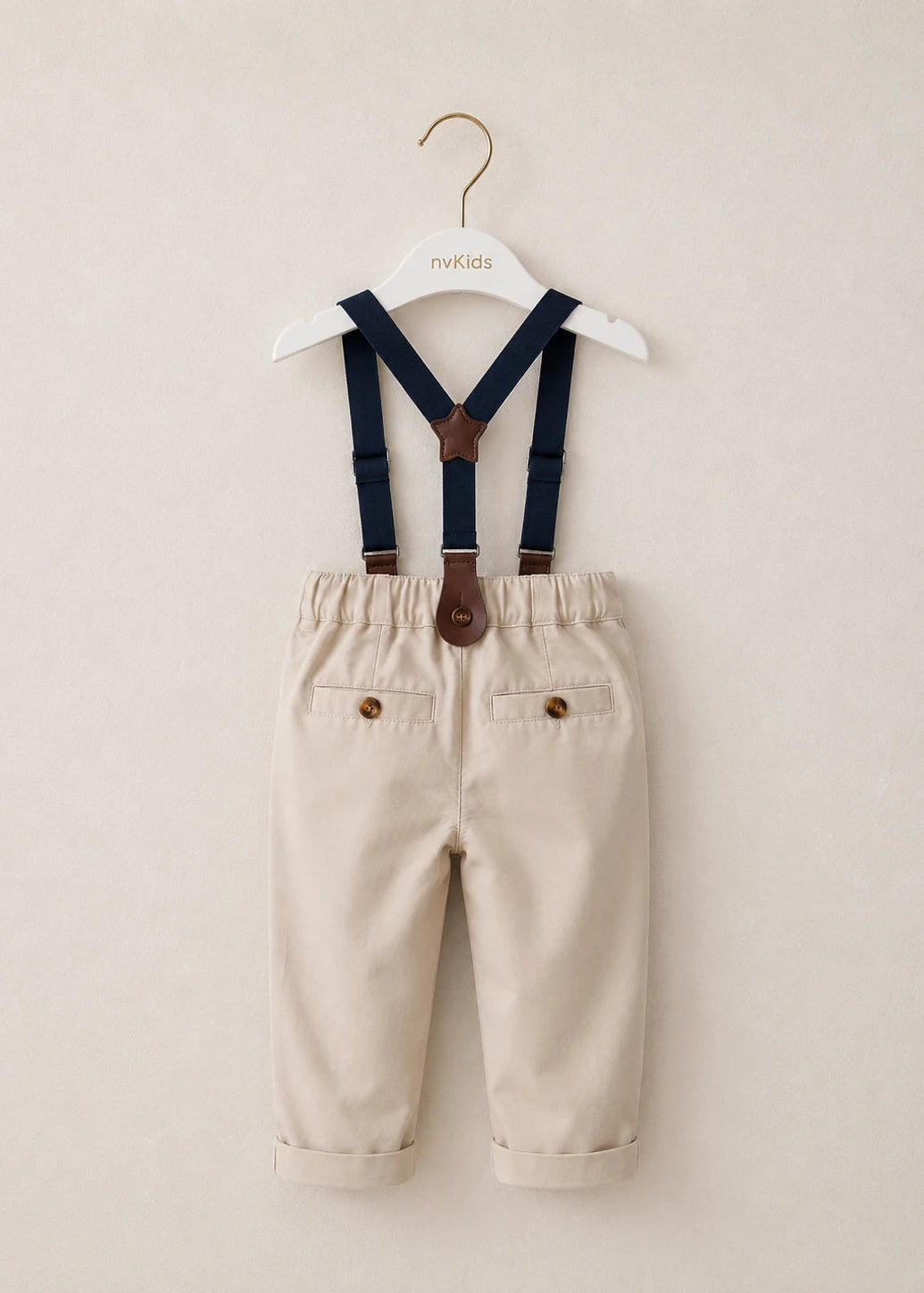 Little Boys Blue Shirt Beige Pants Set